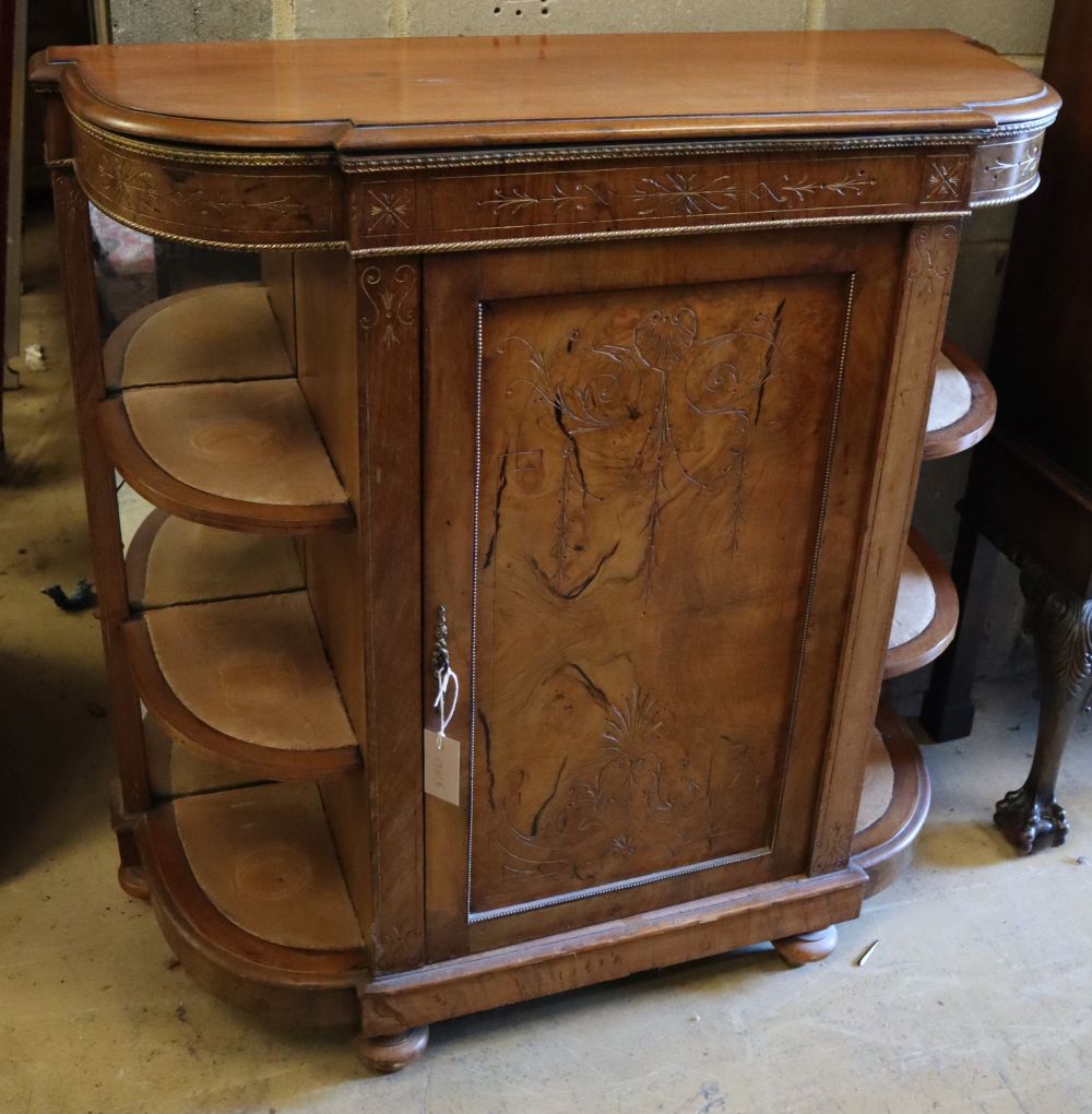 A small Victorian walnut credenza, width 96cm depth 38cm height 95cm